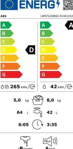 Clearance Aeg et pesukone kuivaava LWR722O84G 8 kg