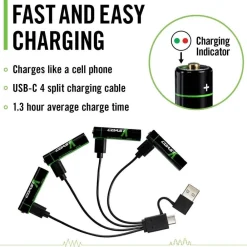 Hot Coast paristo AAA USB-C 1.5V 4 kpl sis. latauskaapelin