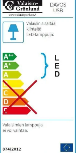 Design by Grönlund Davos USB seinävalaisin valkoinen*Design by Gru00f6nlund Online