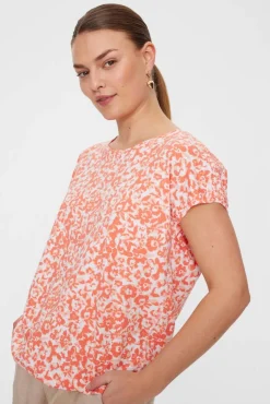 New Freequent t-paita FqSeline-Tee Brillaint white w. Georgia peach / punainen