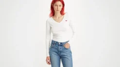 Online Levi's t-paita A4891-0001 LS VNeck Baby Tee 0001 white