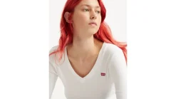 Online Levi's t-paita A4891-0001 LS VNeck Baby Tee 0001 white