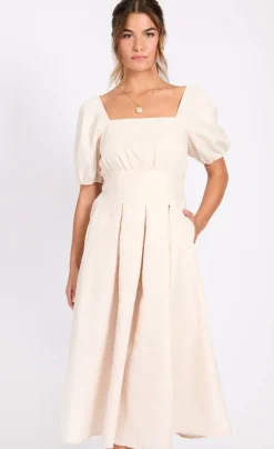 Outlet Little Mistress mekko Cream Leaf Midaxi KERMA