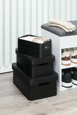 puulaatikko kannella 25x17x11 cm musta*4Living New