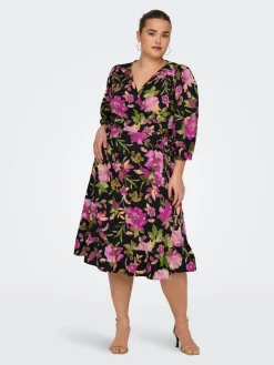 Clearance Only Carmakoma mekko Carlivia 3/4 Wrap Black vibe big flower