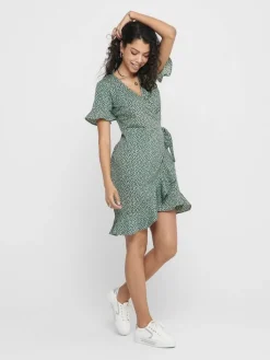 New Only mekko Onlolivia S/S Wrap Chinois green black spot