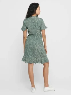 New Only mekko Onlolivia S/S Wrap Chinois green black spot