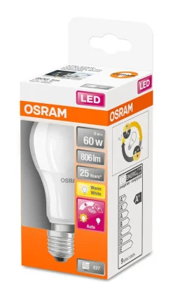 Outlet Osram LED vakiolamppu päivänvalosensorilla 806lm 2700K E27