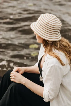 New Salon hattu Cannes Ribbon Striped BEIGE