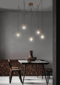 riippuvalaisin Cord 5-os E27 antiikkikupari*Trio Lighting Outlet