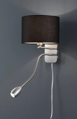 seinävalaisin Hotel lukuvalolla E14 + LED must*Trio Lighting Hot