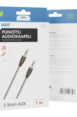 audiokaapeli punottu 1 m 3,5 mm musta/valk.*Wave Clearance